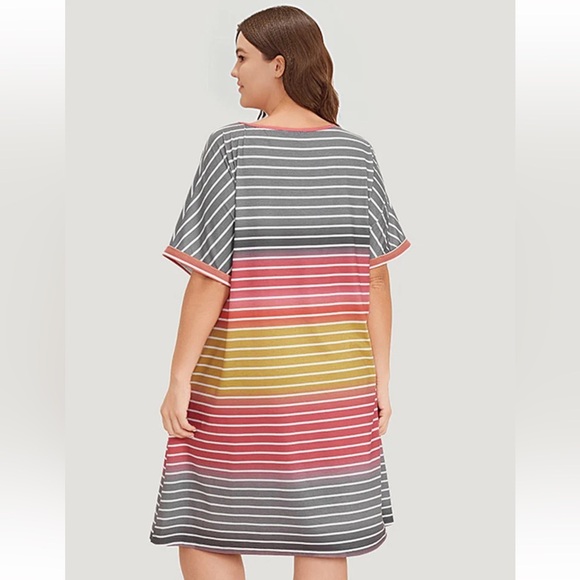 BloomChic Plus Size 3XL Striped Contrast Roll Pocket Dolman Sleeve Dress us22-24 - Picture 2 of 6